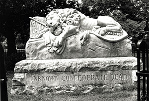 Lion of Atlanta, commemorating the unknown Confederate dead buried in the surrounding plot in Oakland Cemetery, 2009. Photograph by Matt Miller.