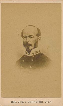 Confederate General Joseph E. Johnston, commander of the Army of Tennessee during the first months of the Atlanta Campaign. Albumen print.