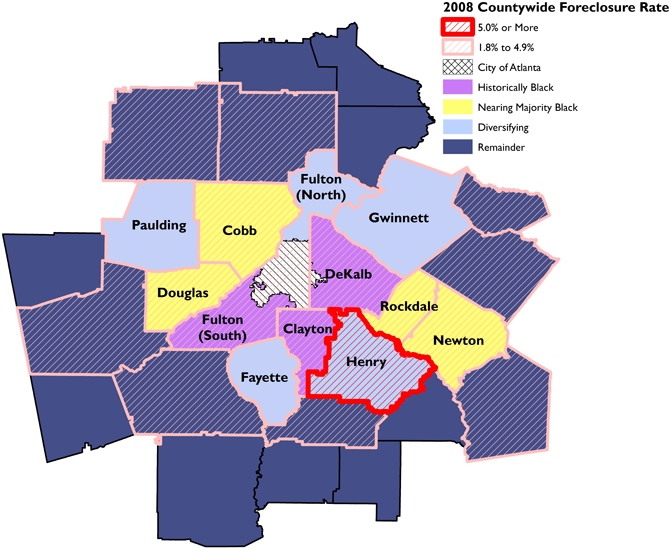 2008 countywide foreclosure rate. Sources: Kochhar, Gonzalez-Barrera, Dockterman 2009, 25; author.