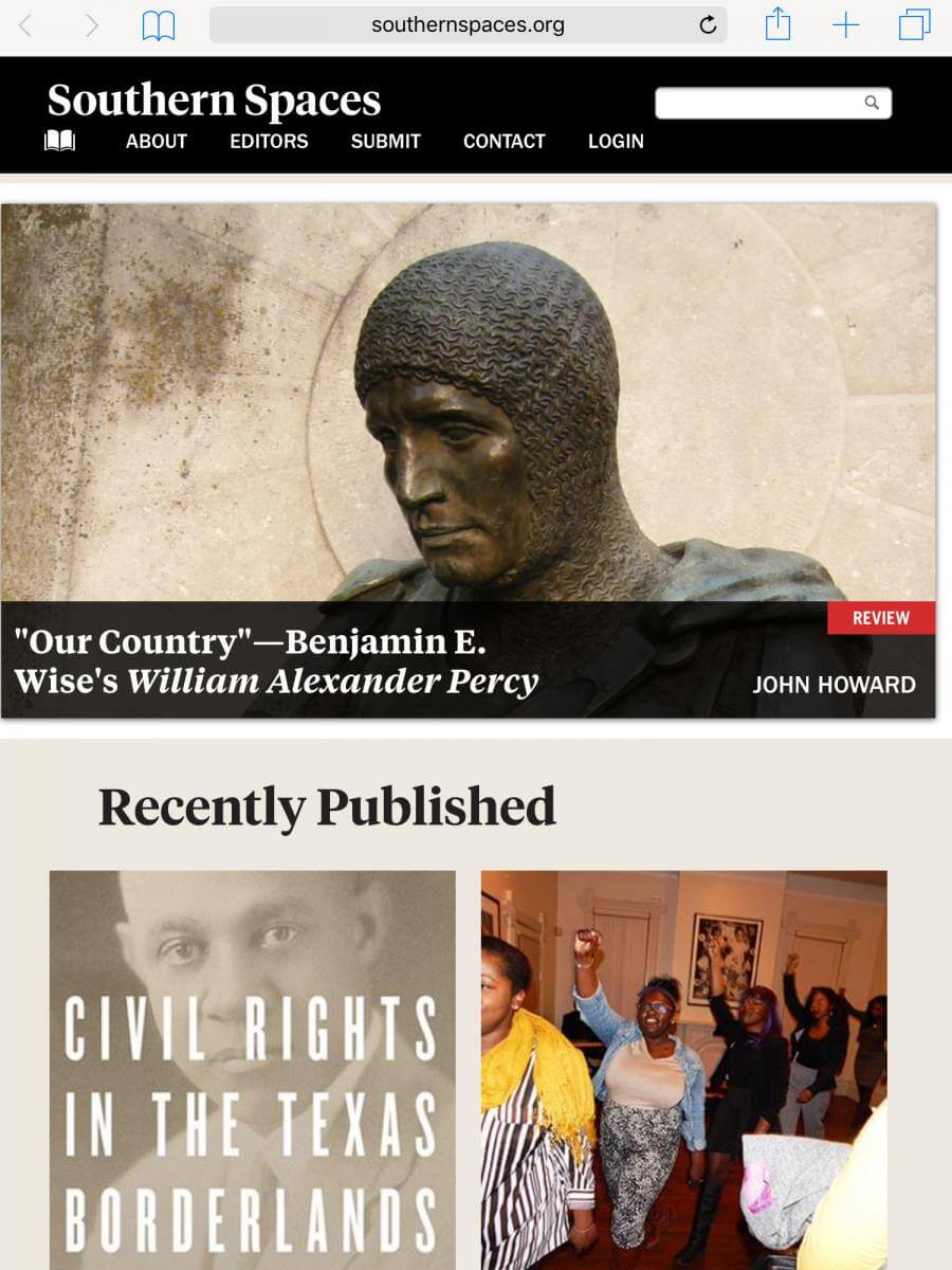 Southern Spaces homepage tablet display, 2016. Screenshot courtesy of Southern Spaces.