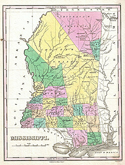 The 1827 Anthony Finley Map of Mississippi depicts the extent of the Choctaw nation in the state. It is featured on the cover of Osburn's book. Photograph by Geographicus Rare Antique Maps. Courtesy of Wikimedia Commons. The 1827 Anthony Finley Map of Mississippi depicts the extent of the Choctaw nation in the state. It is featured on the cover of Osburn's book. Photograph by Geographicus Rare Antique Maps. Courtesy of Wikimedia Commons.
