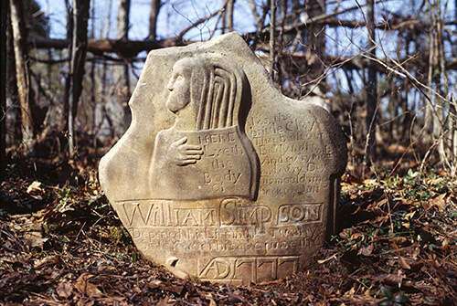 William Simpson gravestone (1777), Stone Cemetery, Chester County, South Carolina, March 1996. William Simpson gravestone (1777), Stone Cemetery, Chester County, South Carolina, March 1996.