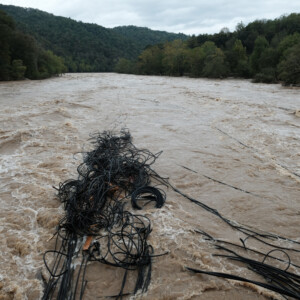 French Broad River at Flood Stage with Tangled PVC Pipe.