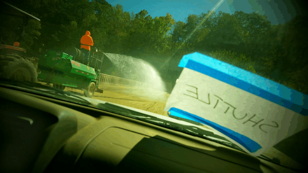 Dust mitigation along roadway on Blannahassett Island in downtown Marshall, North Carolina, after Hurricane Helene.